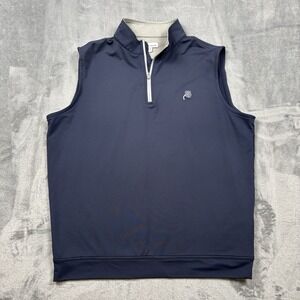 Peter Millar Galway Performance 1/4 Zip Vest Men Navy Blue Golf Size Large Logo